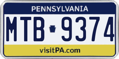 PA license plate MTB9374