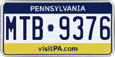 PA license plate MTB9376