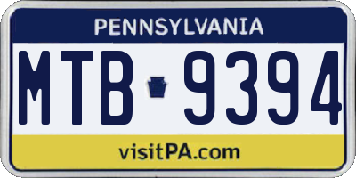 PA license plate MTB9394