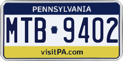 PA license plate MTB9402