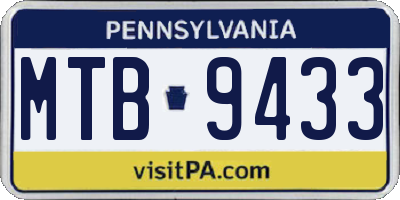 PA license plate MTB9433