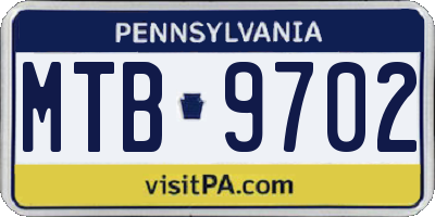PA license plate MTB9702