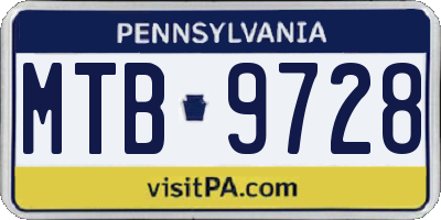 PA license plate MTB9728