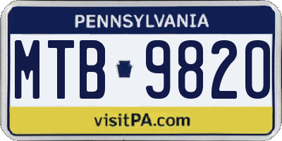 PA license plate MTB9820