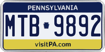 PA license plate MTB9892