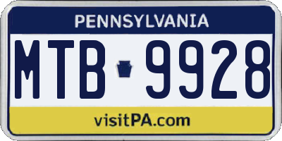 PA license plate MTB9928