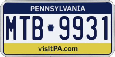 PA license plate MTB9931