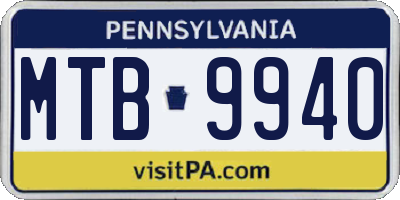 PA license plate MTB9940