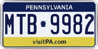 PA license plate MTB9982