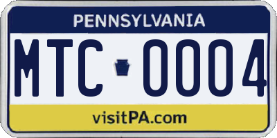 PA license plate MTC0004