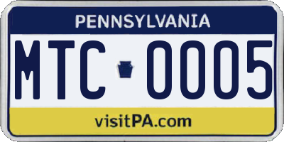 PA license plate MTC0005