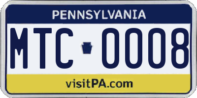 PA license plate MTC0008