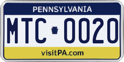 PA license plate MTC0020