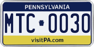 PA license plate MTC0030
