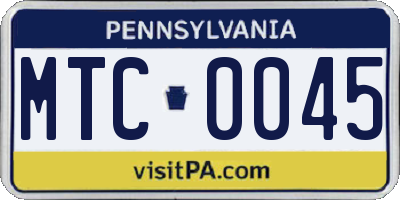 PA license plate MTC0045