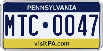 PA license plate MTC0047