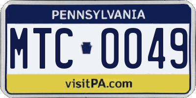PA license plate MTC0049