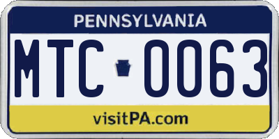 PA license plate MTC0063