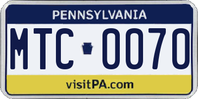 PA license plate MTC0070