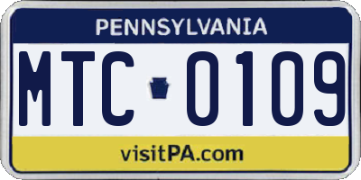PA license plate MTC0109