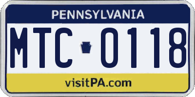 PA license plate MTC0118