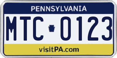 PA license plate MTC0123