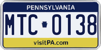 PA license plate MTC0138