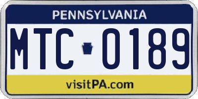 PA license plate MTC0189