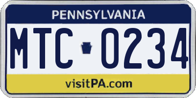 PA license plate MTC0234