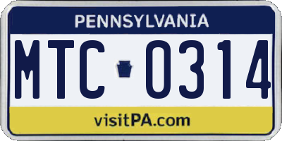 PA license plate MTC0314
