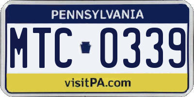 PA license plate MTC0339