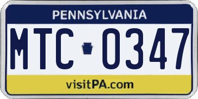 PA license plate MTC0347