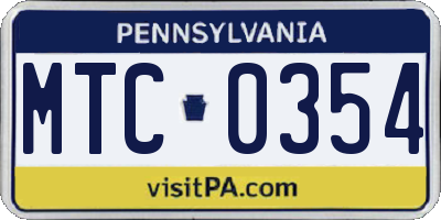 PA license plate MTC0354