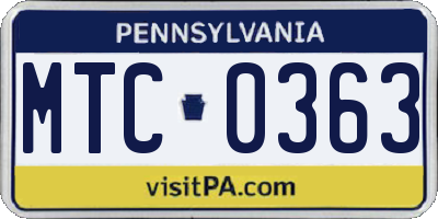 PA license plate MTC0363