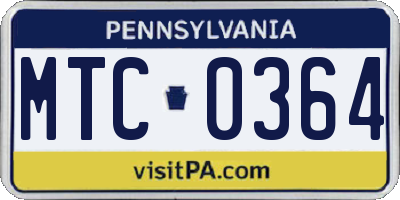 PA license plate MTC0364