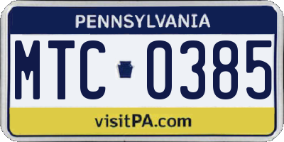 PA license plate MTC0385
