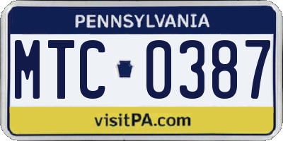 PA license plate MTC0387