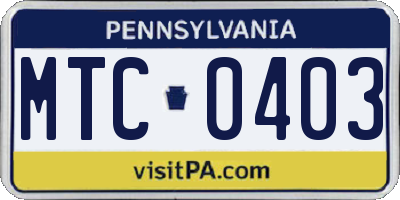 PA license plate MTC0403