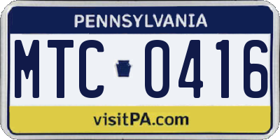 PA license plate MTC0416