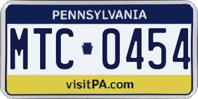 PA license plate MTC0454