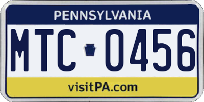 PA license plate MTC0456
