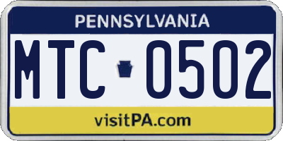 PA license plate MTC0502