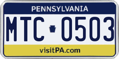 PA license plate MTC0503
