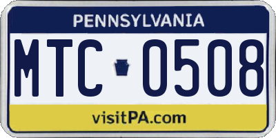 PA license plate MTC0508