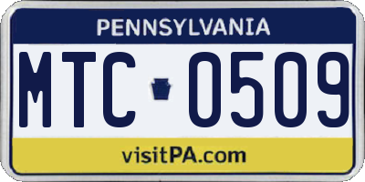 PA license plate MTC0509