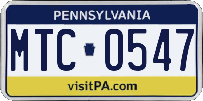 PA license plate MTC0547