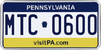PA license plate MTC0600