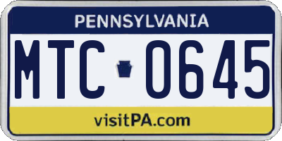 PA license plate MTC0645