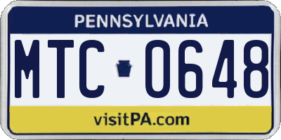 PA license plate MTC0648