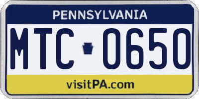 PA license plate MTC0650
